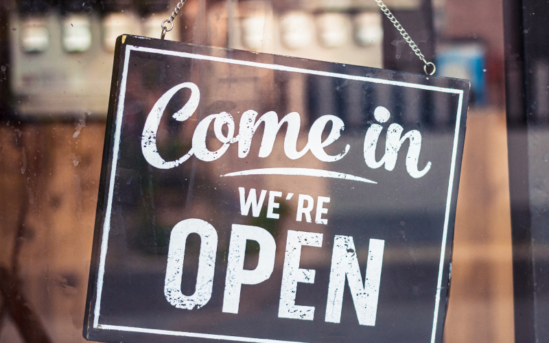 come in, we're open sign